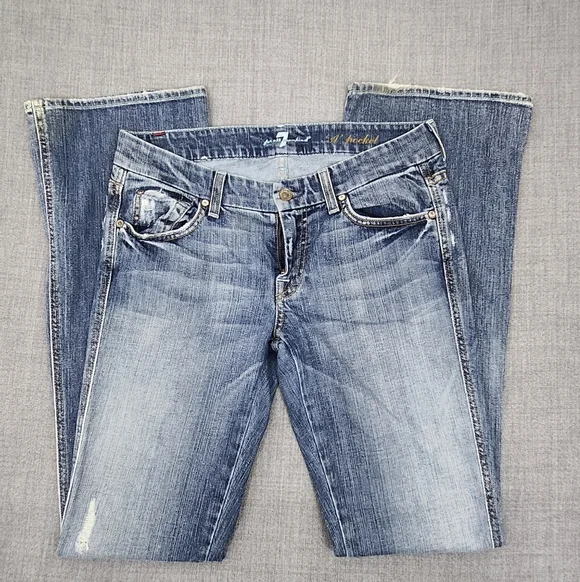 7 For All Mankind A Pocket Low Rise Boot Cut Denim Jeans 28 Long - Picture 3 of 12